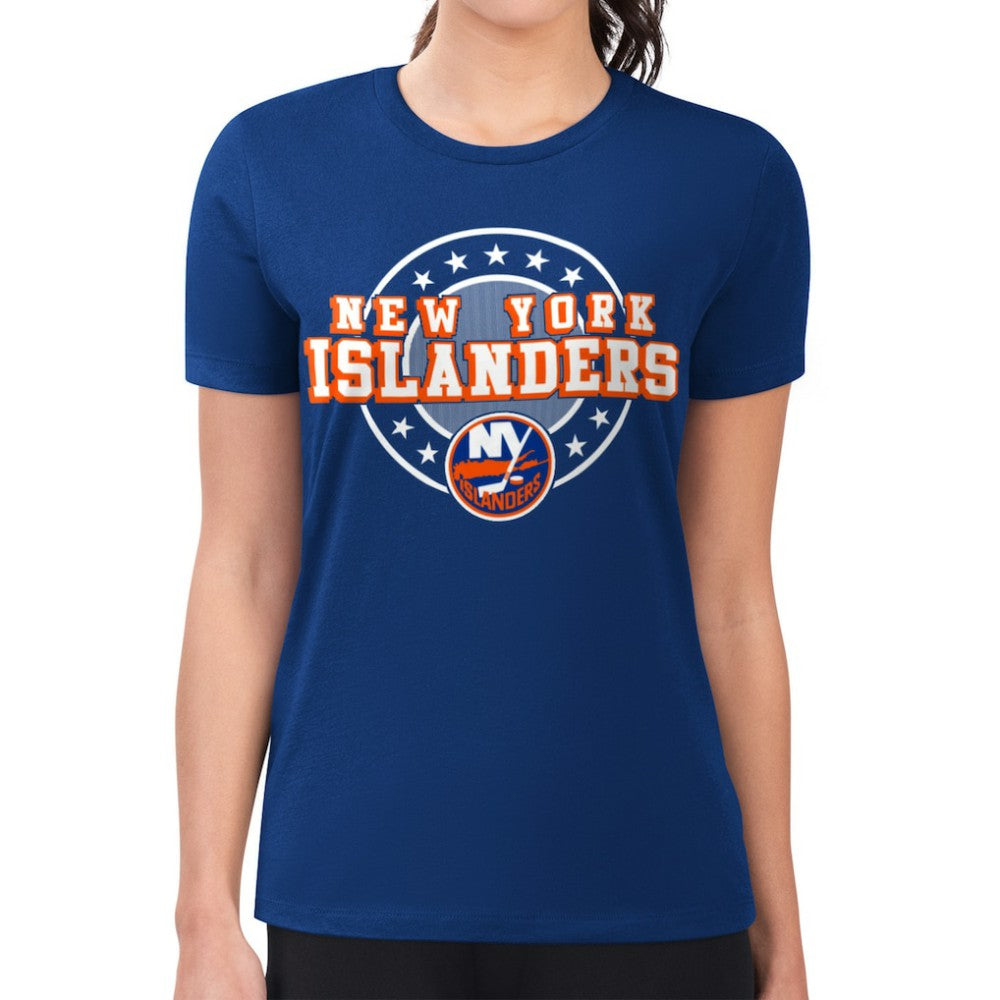 NHL New York Islanders G-III 4Her by Carl Banks Women's Super-Slim Lightweight Pinstripe Circle Graphic T-Shirt - Royal