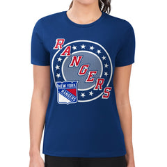NHL New York Rangers G-III 4Her by Carl Banks Women's Super-Slim Lightweight Pinstripe Circle Graphic T-Shirt - Royal
