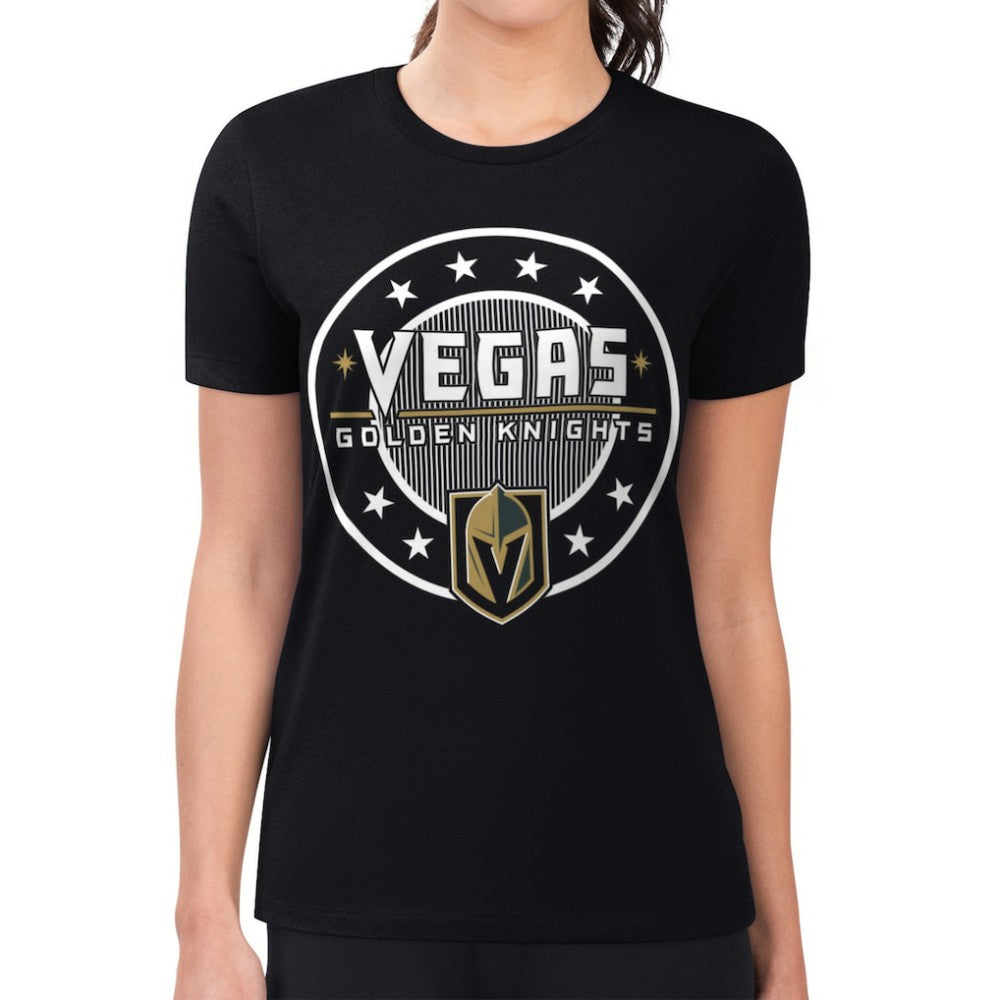 NHL Vegas Golden Knights G-III 4Her by Carl Banks Women's Super-Slim Lightweight Pinstripe Circle Graphic T-Shirt - Black