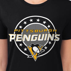 NHL Pittsburgh Penguins G-III 4Her by Carl Banks Women's Super-Slim Lightweight Pinstripe Circle Graphic T-Shirt - Black