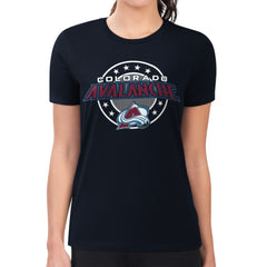 NHL Colorado Avalanche G-III 4Her by Carl Banks Women's Super-Slim Lightweight Pinstripe Circle Graphic T-Shirt - Navy
