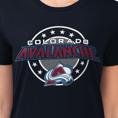 NHL Colorado Avalanche G-III 4Her by Carl Banks Women's Super-Slim Lightweight Pinstripe Circle Graphic T-Shirt - Navy