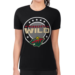 NHL Minnesota Wild G-III 4Her by Carl Banks Women's Super-Slim Lightweight Pinstripe Circle Graphic T-Shirt - Black
