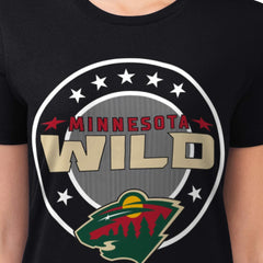 NHL Minnesota Wild G-III 4Her by Carl Banks Women's Super-Slim Lightweight Pinstripe Circle Graphic T-Shirt - Black