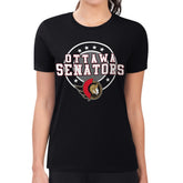 NHL Ottawa Senators G-III 4Her by Carl Banks Women's Super-Slim Lightweight Pinstripe Circle Graphic T-Shirt - Black