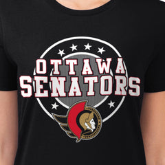 NHL Ottawa Senators G-III 4Her by Carl Banks Women's Super-Slim Lightweight Pinstripe Circle Graphic T-Shirt - Black