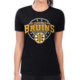 NHL Boston Bruins G-III 4Her by Carl Banks Women's Super-Slim Lightweight Pinstripe Circle Graphic T-Shirt - Black