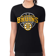 NHL Boston Bruins G-III 4Her by Carl Banks Women's Super-Slim Lightweight Pinstripe Circle Graphic T-Shirt - Black