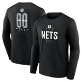 Brooklyn Nets Center Court Name & Number Custom Long Sleeve T-Shirt Black