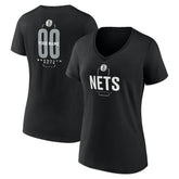 Brooklyn Nets Women's Center Court Name & Number Custom V-Neck T-Shirt Black