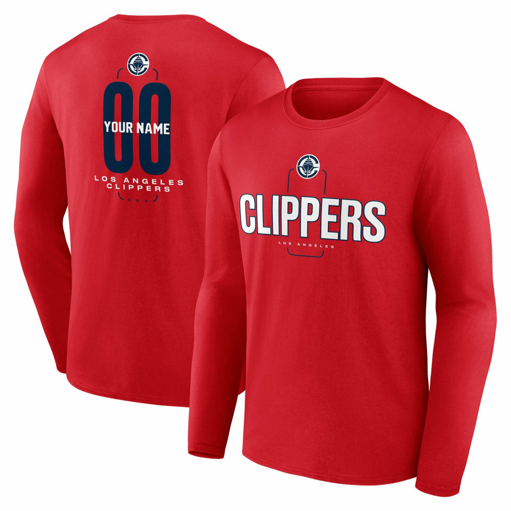 LA Clippers Center Court Name & Number Custom Long Sleeve T-Shirt Red