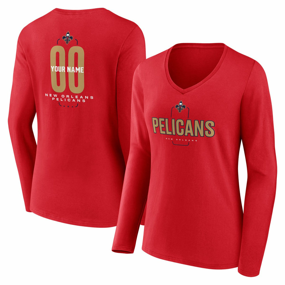 New Orleans Pelicans Women's Center Court Name & Number Custom Long Sleeve V-Neck T-Shirt Red