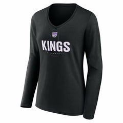 Sacramento Kings Women's Center Court Name & Number Custom Long Sleeve V-Neck T-Shirt Black