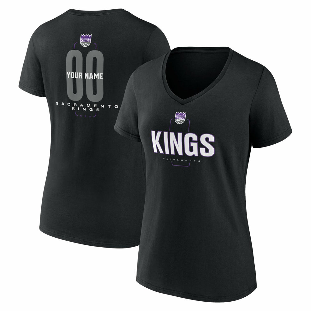 Sacramento Kings Women's Center Court Name & Number Custom V-Neck T-Shirt Black