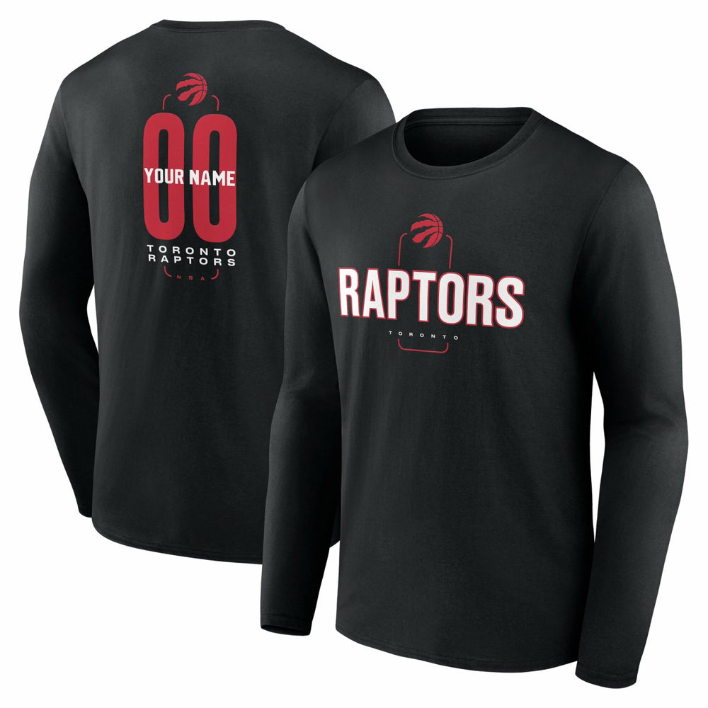 Toronto Raptors Center Court Name & Number Custom Long Sleeve T-Shirt Black