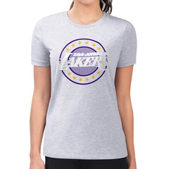 Los Angeles Lakers G-III 4Her by Carl Banks Women's Super-Slim Lightweight Pinstripe Circle Graphic T-Shirt Gray