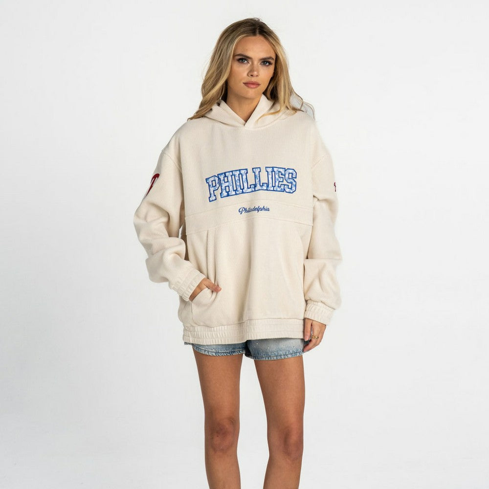 Philadelphia Phillies The Wild Collective Women's Oversized Cord Hoodie - Cream Hoodies