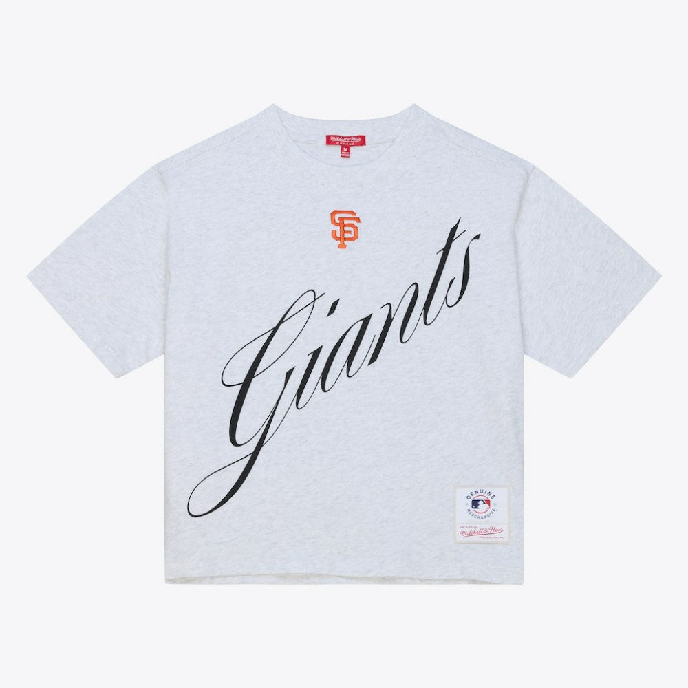San Francisco Giants Mitchell & Ness Women's Script Cropped Boxy T-Shirt - Heather Gray T-shirts