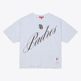 San Diego Padres Mitchell & Ness Women's Script Cropped Boxy T-Shirt - Heather Gray T-shirts