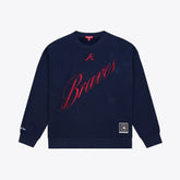 Atlanta Braves Mitchell & Ness Women's Script Sweatshirt - Navy Sweatshirts