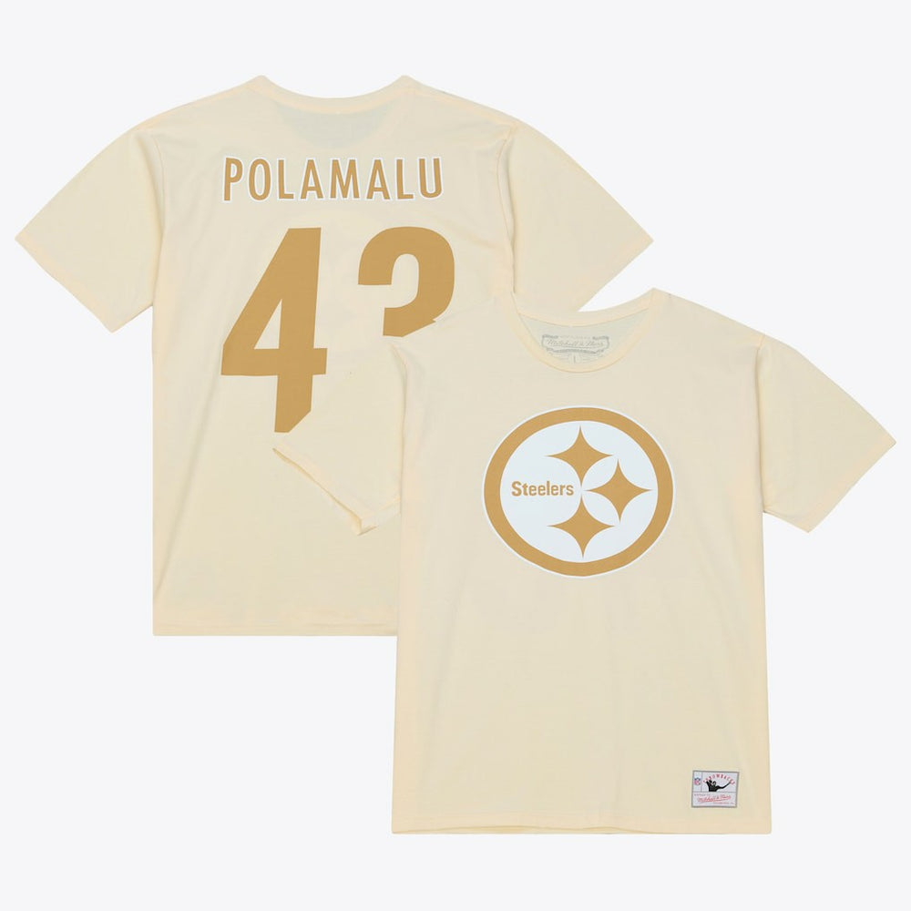 Troy Polamalu Pittsburgh Steelers Sandman Name & Number T-Shirt Cream