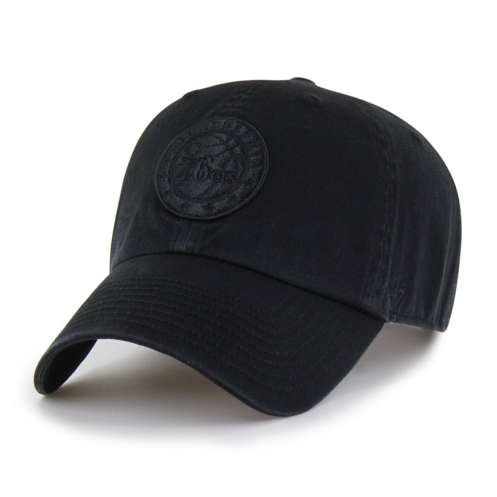 Philadelphia 76ers '47 Black on Black Clean Up Adjustable Hat