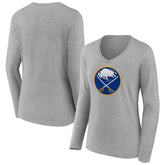 NHL Buffalo Sabres Women's Primary Logo Long Sleeve V-Neck T-Shirt - Gray
