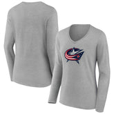 NHL Columbus Blue Jackets Women's Primary Logo Long Sleeve V-Neck T-Shirt - Gray