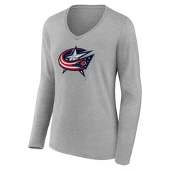 NHL Columbus Blue Jackets Women's Primary Logo Long Sleeve V-Neck T-Shirt - Gray