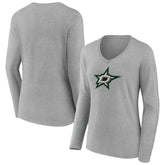 NHL Dallas Stars Women's Primary Logo Long Sleeve V-Neck T-Shirt - Gray