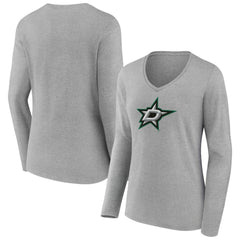 NHL Dallas Stars Women's Primary Logo Long Sleeve V-Neck T-Shirt - Gray