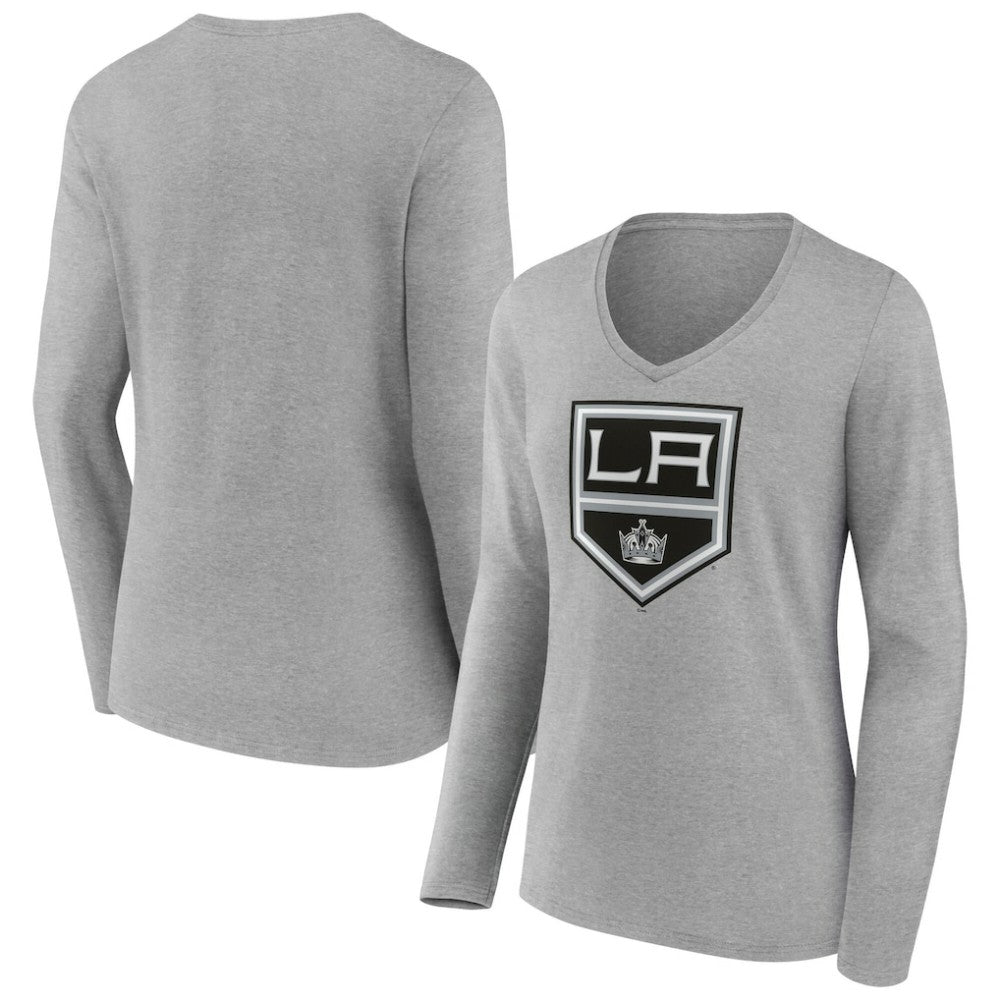 NHL Los Angeles Kings Women's Primary Logo Long Sleeve V-Neck T-Shirt - Gray