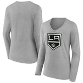 NHL Los Angeles Kings Women's Primary Logo Long Sleeve V-Neck T-Shirt - Gray