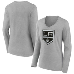 NHL Los Angeles Kings Women's Primary Logo Long Sleeve V-Neck T-Shirt - Gray