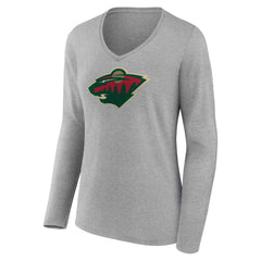 NHL Minnesota Wild Women's Primary Logo Long Sleeve V-Neck T-Shirt - Gray
