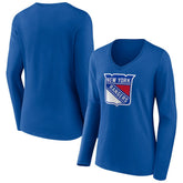 NHL New York Rangers Women's Primary Logo Long Sleeve V-Neck T-Shirt - Blue