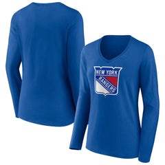 NHL New York Rangers Women's Primary Logo Long Sleeve V-Neck T-Shirt - Blue