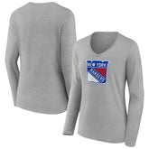 NHL New York Rangers Women's Primary Logo Long Sleeve V-Neck T-Shirt - Gray