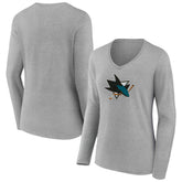 NHL San Jose Sharks Women's Primary Logo Long Sleeve V-Neck T-Shirt - Gray