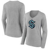 NHL Seattle Kraken Women's Primary Logo Long Sleeve V-Neck T-Shirt - Gray