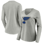 NHL St. Louis Blues Women's Primary Logo Long Sleeve V-Neck T-Shirt - Gray
