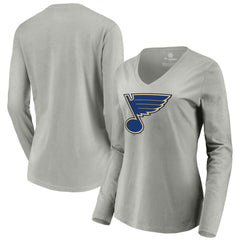 NHL St. Louis Blues Women's Primary Logo Long Sleeve V-Neck T-Shirt - Gray