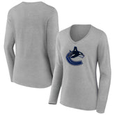 NHL Vancouver Canucks Women's Primary Logo Long Sleeve V-Neck T-Shirt - Gray