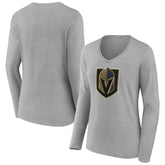 NHL Vegas Golden Knights Women's Primary Logo Long Sleeve V-Neck T-Shirt - Gray