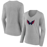 NHL Washington Capitals Women's Primary Logo Long Sleeve V-Neck T-Shirt - Gray