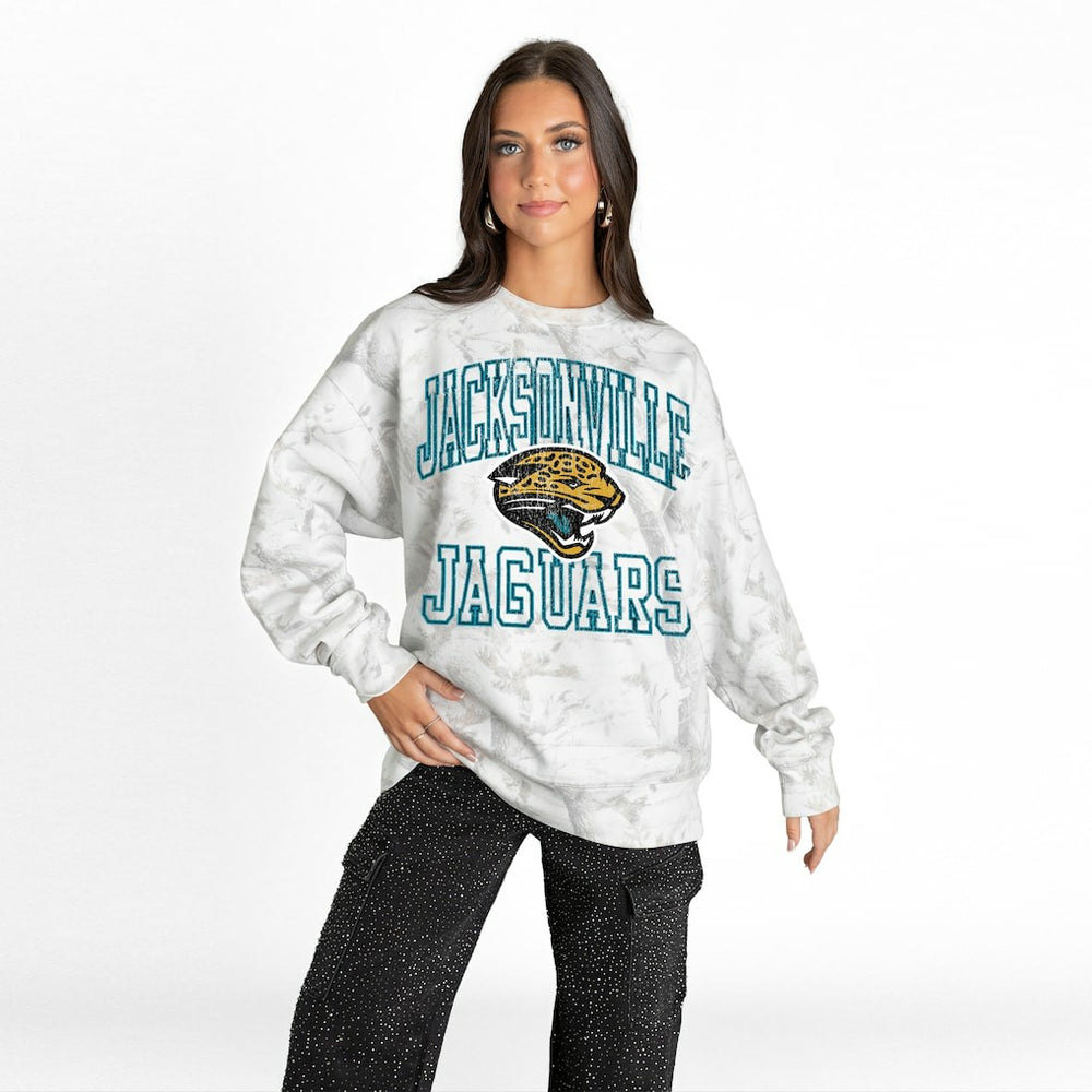 Jacksonville Jaguars Gameday Couture Women's Whiteout Oversized Premium Fleece Sweatshirt Arctic Camo