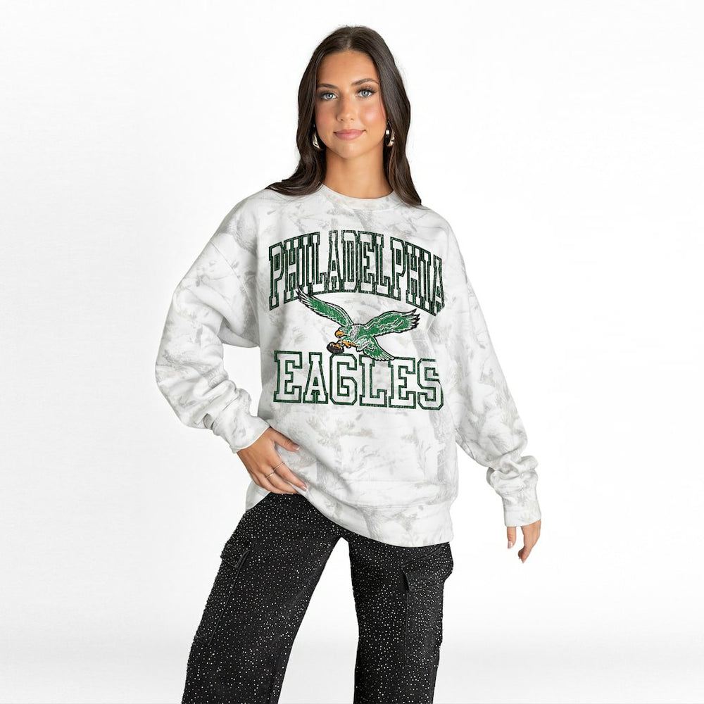 Philadelphia Eagles Gameday Couture Women's Whiteout Oversized Premium Fleece Sweatshirt Arctic Camo