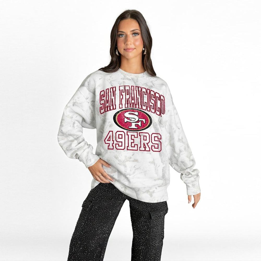 San Francisco 49ers Gameday Couture Women's Whiteout Oversized Premium Fleece Sweatshirt Arctic Camo