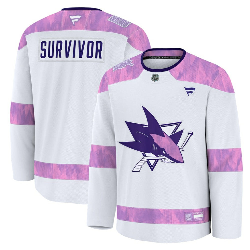 NHL San Jose Sharks Fanatics Hockey Fights Cancer Survivor Practice Jersey - White