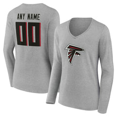 Atlanta Falcons Women's Team Authentic Personalized Name & Number Long Sleeve V-Neck T-Shirt Gray